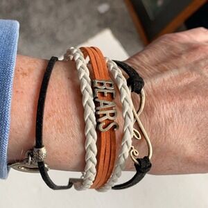 Chicago Bears NFL Black, White and Orange Leather Bracelet Charm‎ Adjustable